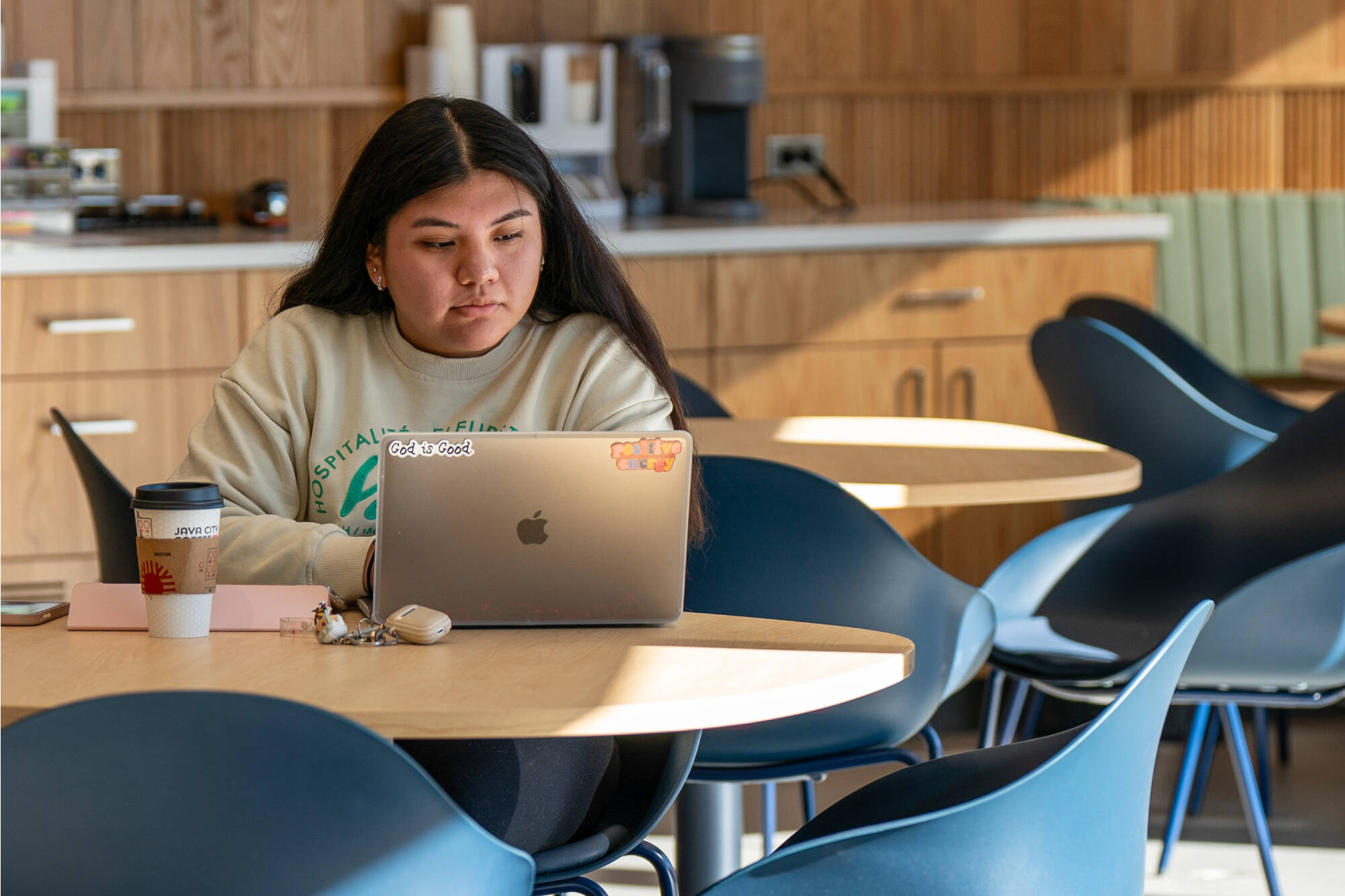 Biomedical sciences major April Duran works inside the new Thompson Scholar Success Center at the Kirkhof Center on Oct. 16.